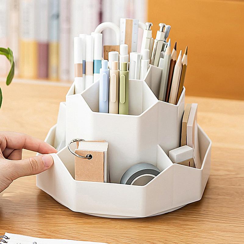 360 Rotating Pen Holder Desk Accessories Large Capacity Pencil Makeup Storage Box Desktop Organizer School Office Stationery