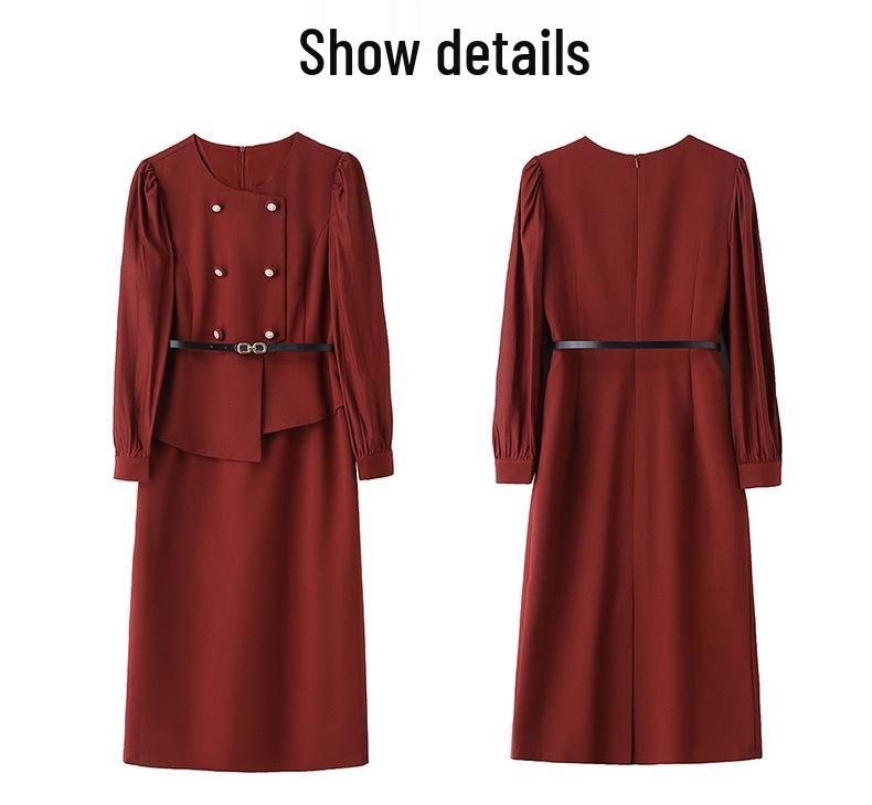 2025 Spring/Summer Women's Elegant Double-Breasted Two-Piece Mid-Length Dress JX2512
