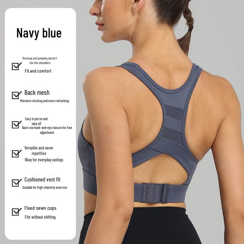 

Спортивный бюстгальтер больших размеров с двойными лямками и защитой от ударов для женщин - Поддерживающий тренировочный жилет для йоги XL темно-синий