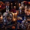Niche Atmosphere Bar Decor Day of The Dead Wine Glass, with 3D Relief Painting, Hand-Painted Decorative Glass for Home Gothic Skull Whiskey