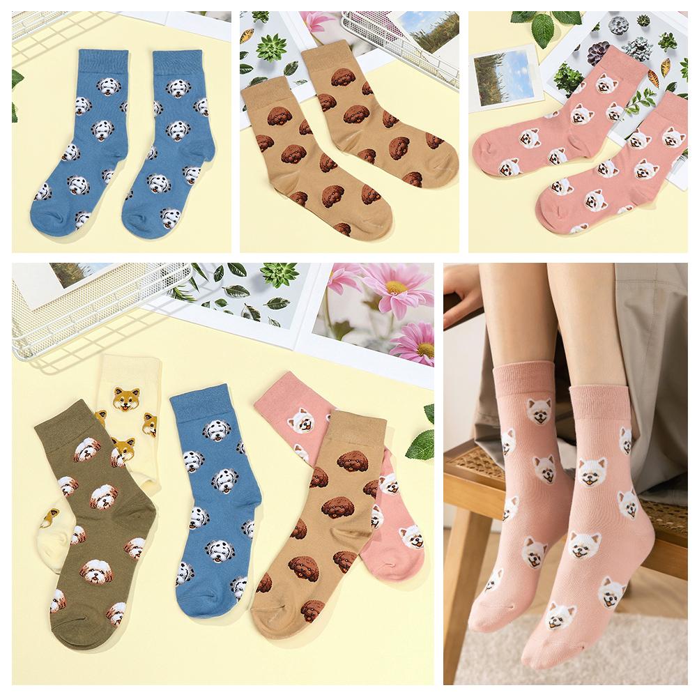 

Женские милые хлопковые носки с мультяшной собакой, женские носки, средние носки-трубы
