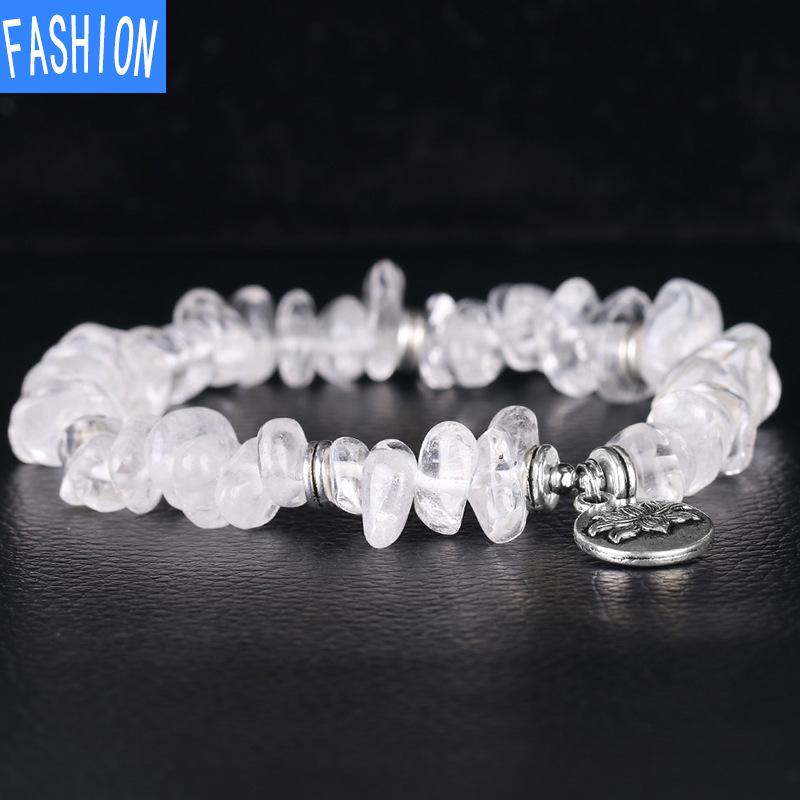 Energie naturală Aura Brățară cu cristal alb Cuarț zdrobit lustruit Bijuterii cu pandantiv Lotus din argint antic