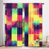 2Pcs Abstract Curtains Rainbow Colored Geometric Square Shaped Blurry Effects Watercolor Design For Bedroom Bathroom Living Room