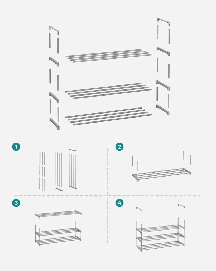 3-Tier Shoe Shelves Metal Shoe Racks 12-15 Pairs of Shoes, Stackable Shelf, for Living Room, Bedroom,