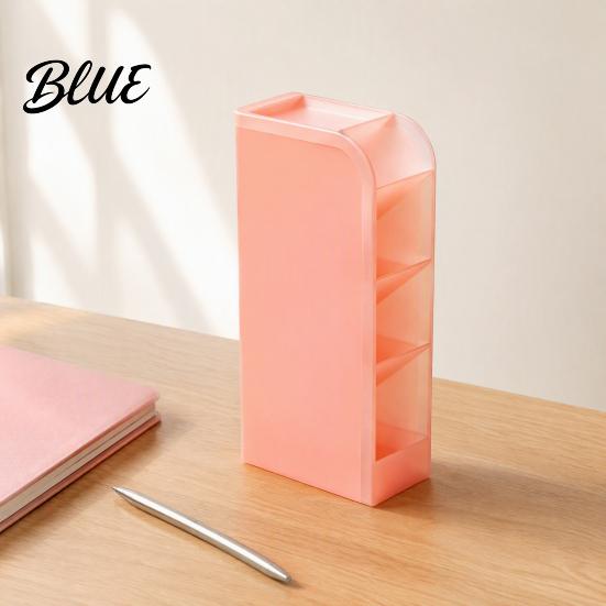 Plastic Pencil Cup Storage Organizer Holder 5 with Slanted Pen Compartments Stationery Art Tool Macaron Colors Space Saving for