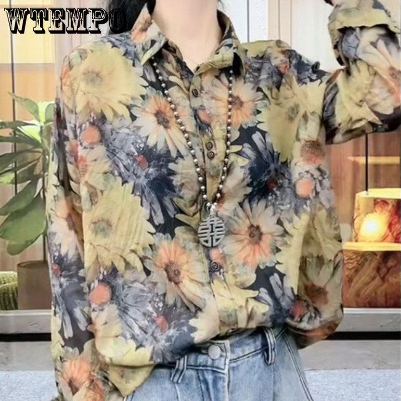 Wiosenna i jesienna cienka damska kardigan z nadrukiem z długim rękawem Fashion Loose Slim Western Light Luxury Shirt