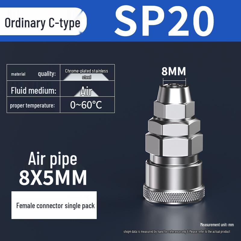 Zhuoji SP20 Quick Coupler C-Type: Self-Locking Air Compressor & Gun Hose Adapter.