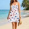 Women's Casual Strapless Sleeveless Dress Independence Day Print Summer Beach Dress Midi Length Lightweight Fabric