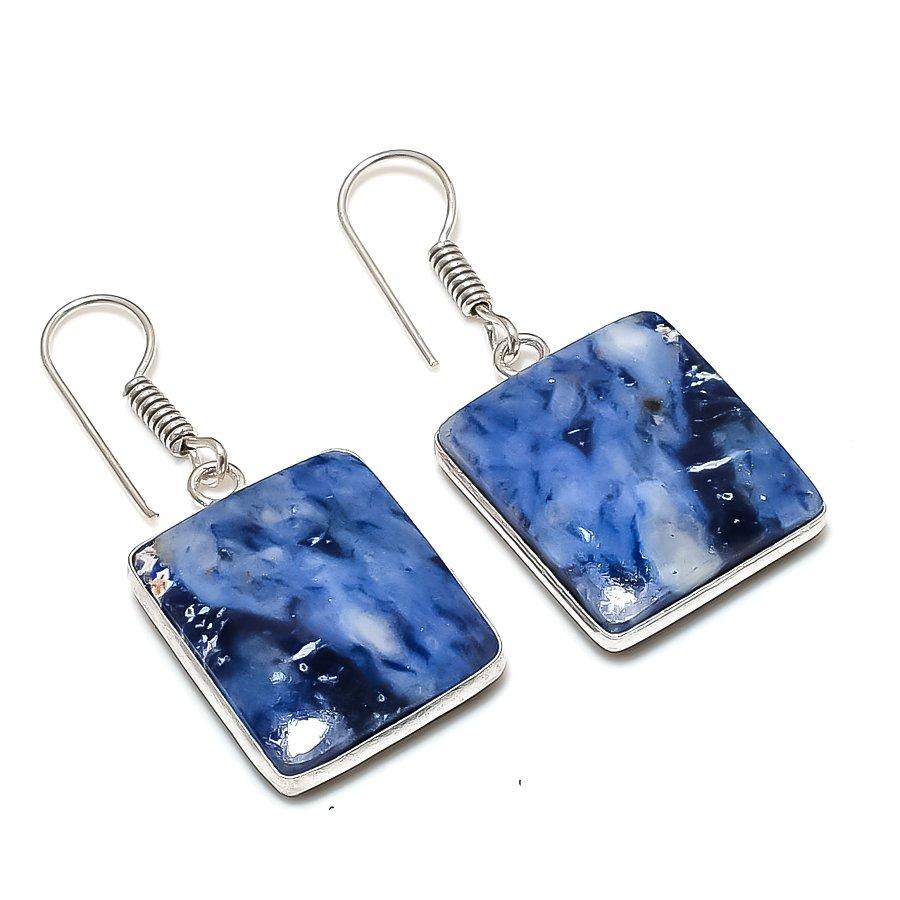 Natural Sodalite Gemstone Handmade 925 Sterling Silver Jewelry Earring 1.58" AE-14058