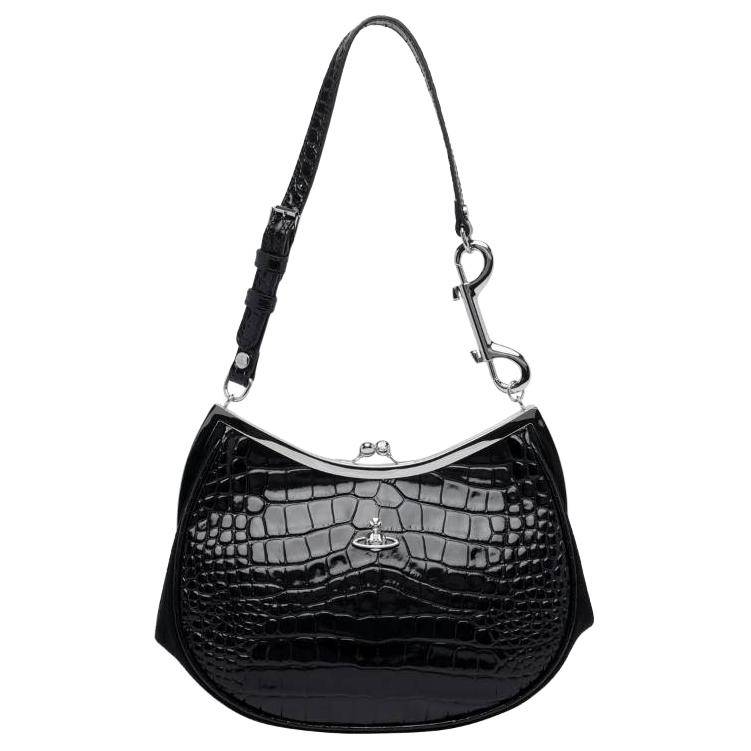 VIVIENNE WESTWOOD West Queen Charm Frame Silver Hardware Small Calfskin Shoulder Bag Women Shoulder Bag Black 4B01000VWL0098N401