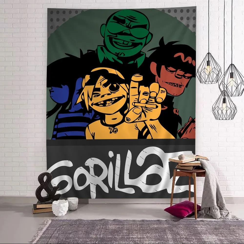 Retro Music Gorillaz Good Quality Anime Tapestry Hanging Tarot Hippie Wall Rugs Dorm Wall Hanging Sheets