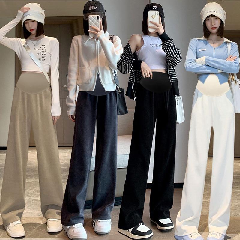 Maternity pants wide-leg pants spring and autumn wear loose belly support pants pregnancy straight pants casual and thin maternity wear