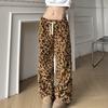 Women's Drawstring Tie Loose Personalised Leopard Print Plush Casual Elastic Low Waist Skinny Niche Straight Leg Pants