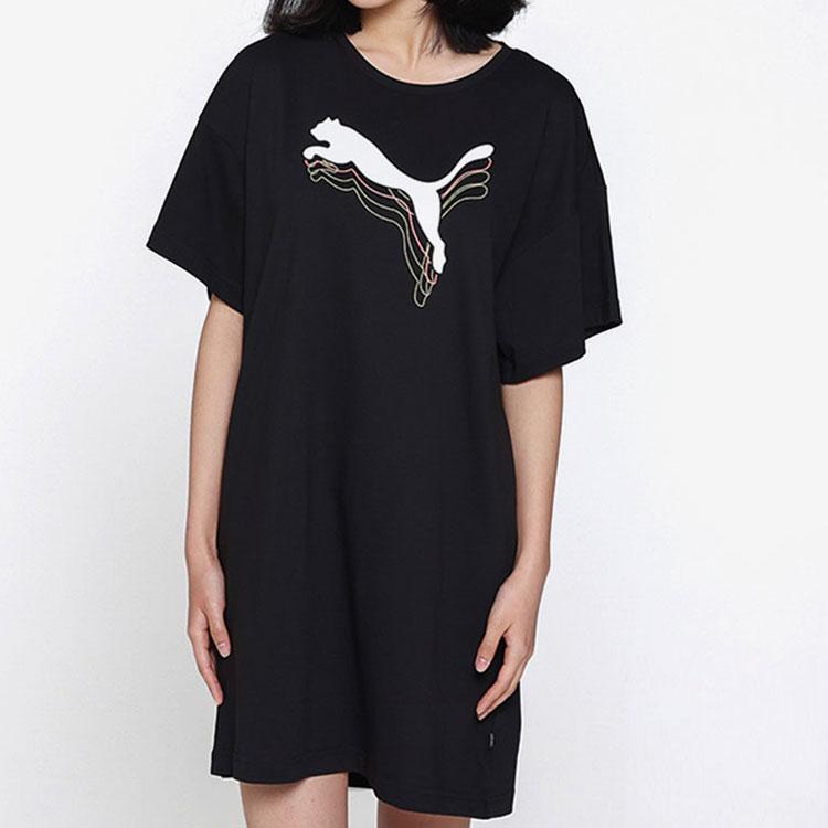 Puma Rebel Color Block Logo Print Loose Breathable Sports Casual Short Sleeve Dress Women Dress Black 845616-56
