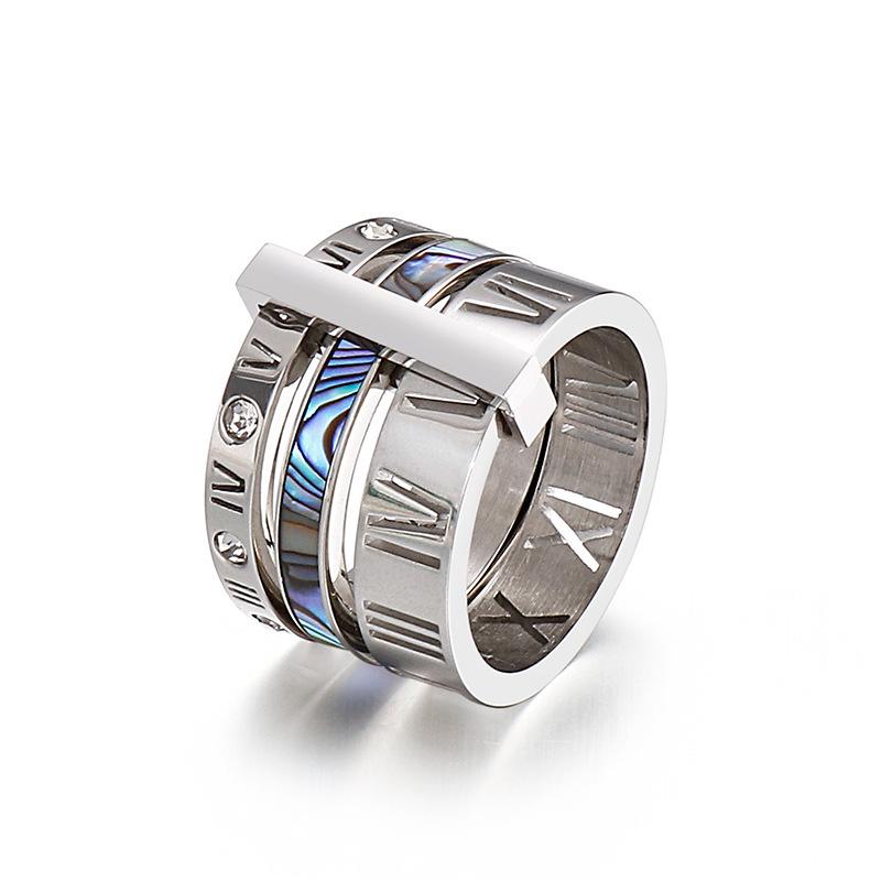 Kalen Europäischer & Amerikanischer Stilvoller Edelstahl Mehrfachring mit Römischen Ziffern & Muscheldesign