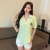 Summer irregular Letter embroidery t shirts Women‘s polo collar Short-sleeve T-shirt casual loose Elastic y2k Tops women clothes