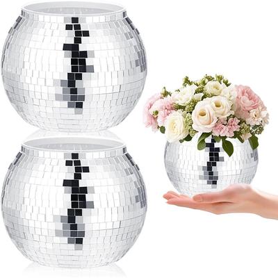 Fioriera Sfera Disco, Vaso Sfera Disco, Contenitore Fioriera con Vetro a Specchio Argentato, Adatto per Matrimonio, Compleanno, Festa, Bar, Ufficio