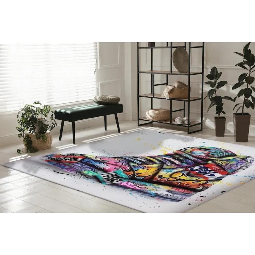 Colorful Sneakers Graffiti Rug Abstract Soft Carpet Wall Hanging Design Kids Room Decor Gift for Boys Bedroom Floor Mat