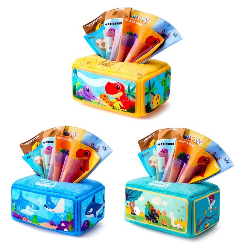 Montessori Baby Tissue Box Towel Soft Cloth Toys Toddler Finger Exercise Educational Learning Activity Sensory Plush Toy for Kid