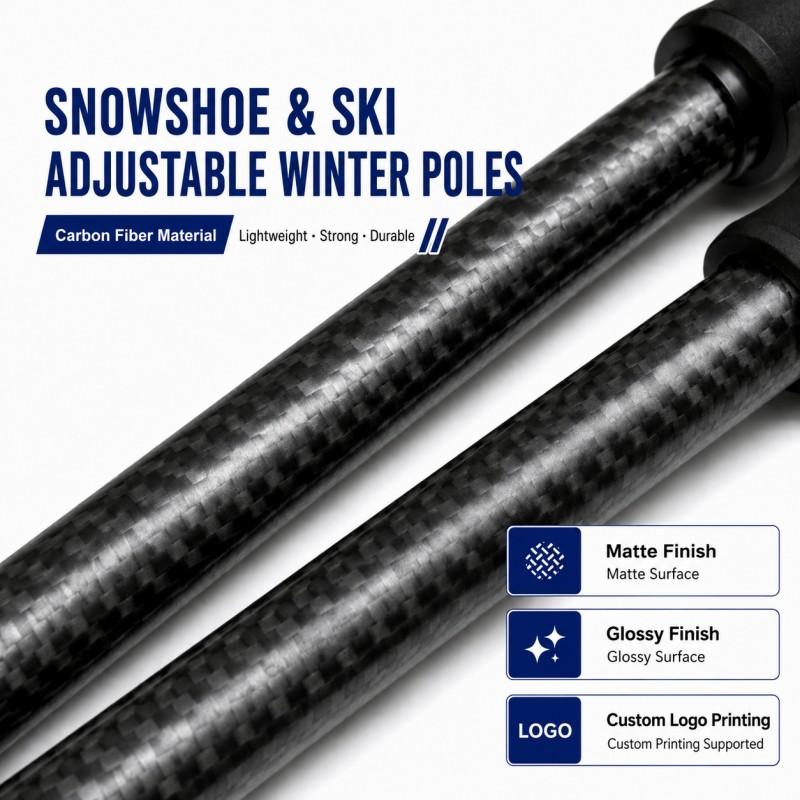 Zeroring Adjustable Snowshoe Ski Poles Carbon Composite Winter Hiking Poles With Large Snow Basket