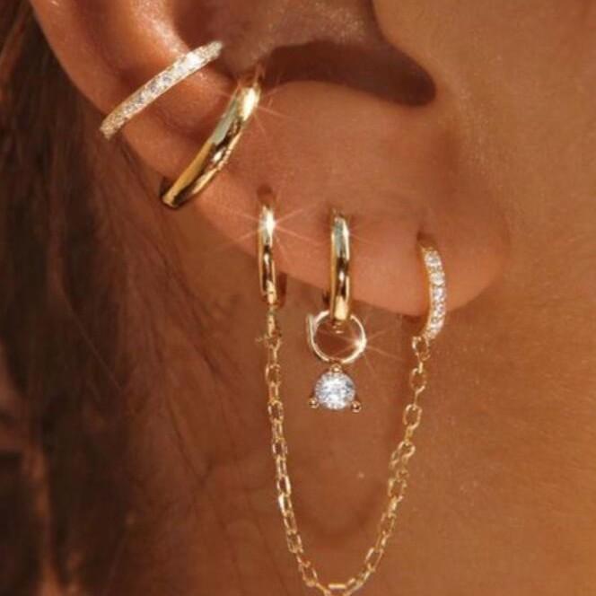 4 Pcs Fashion Gold Plated Zircon Earring Set For Women Dainty Copper Cartilage Piercing Earring Female Party Daily Jewelry Gifts