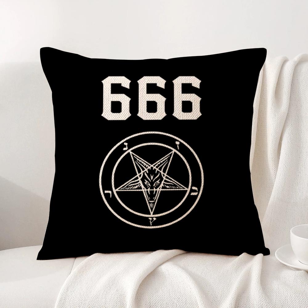 P-Pentagramm 666 Dämonisch S-Satanisch Kissenbezug Natürliche Leinen Bio-Stoff Beidseitiger Druck Atmungsaktiv Für Heimdekoration