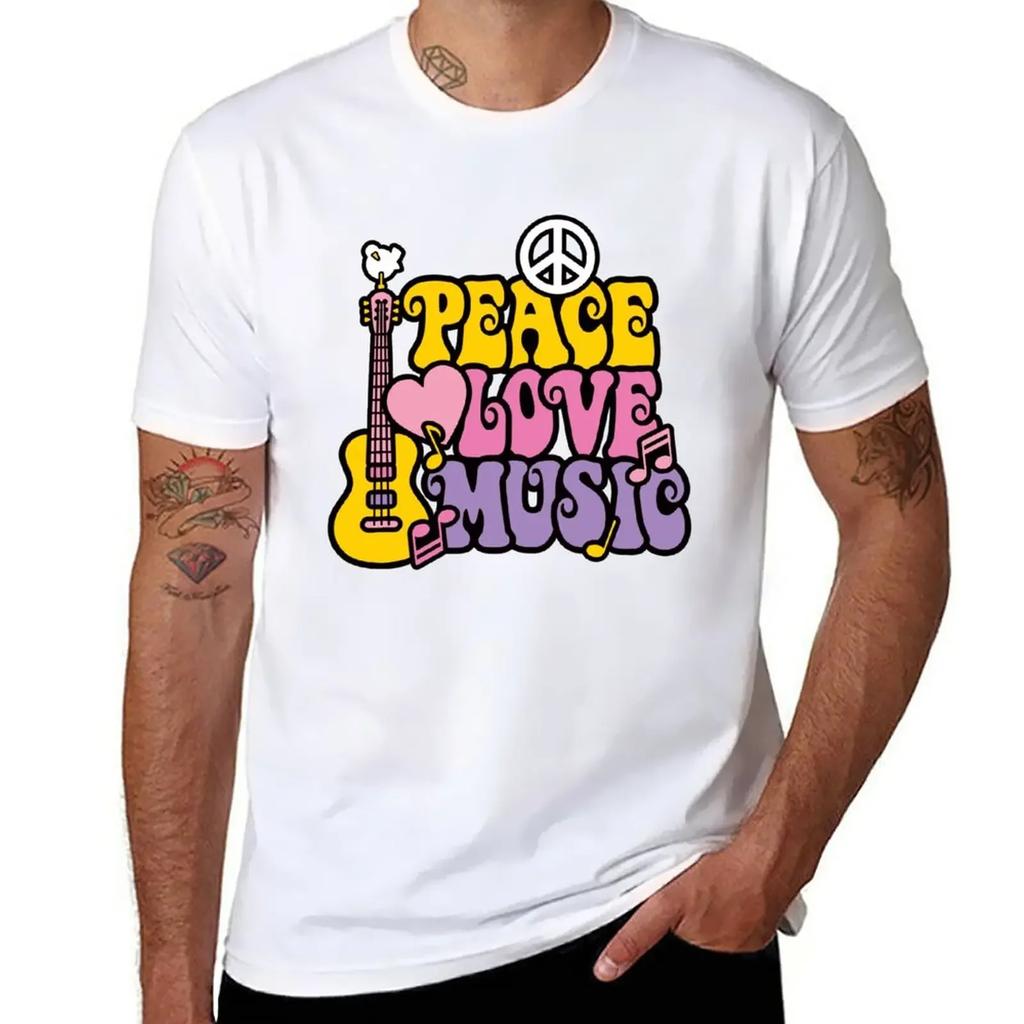 Peace, Love, Music T-Shirt heavyweights summer tops aesthetic clothes men t shirts