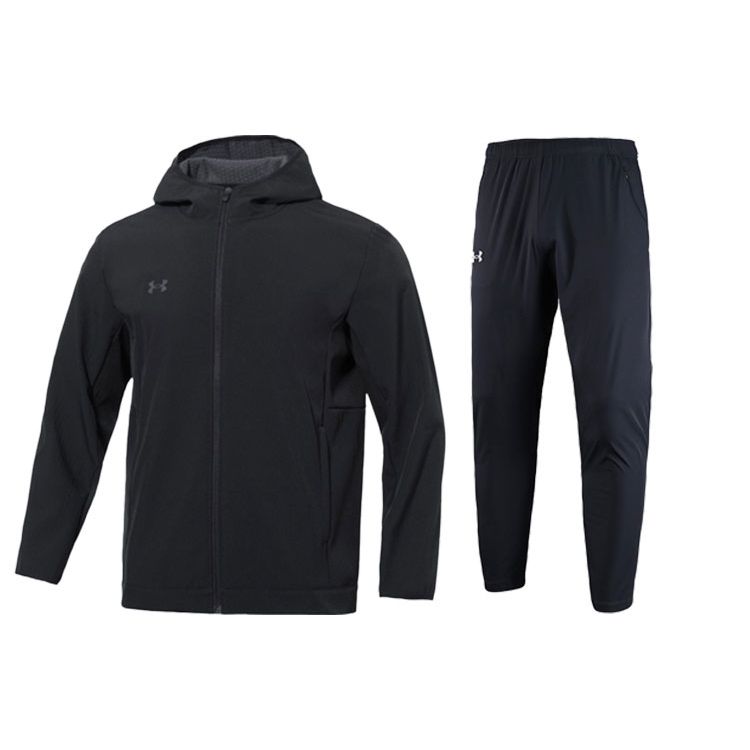 Under Armour Gradient Reflective Logo Hooded Jacket & Letter Print Woven Pants Set Men Black 22600401-001+22500706-001 M
