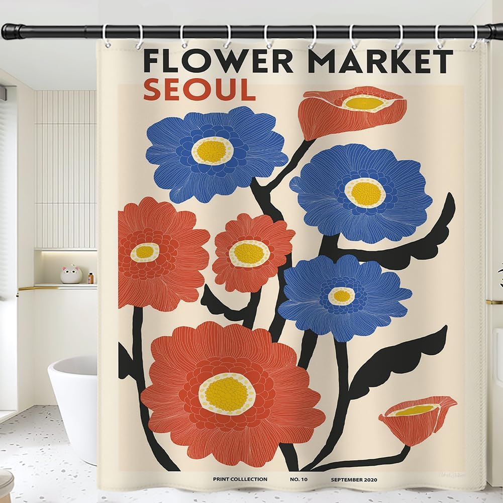 

Green Abstract Floral Shower Curtain, Matisse Inspired Modern Bathroom Decor, Waterproof Fabric Bath Curtain With Hooks W60H190(CM)-1 Pcs