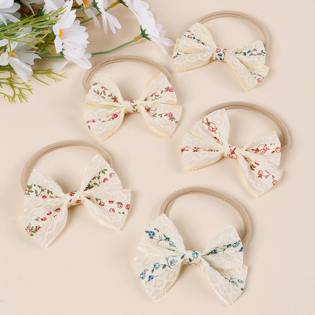 European American Style Pink Red Lace Hair Bow Headbands Fashionable Flower Bowknot Hairbands for Baby Girls Made of Polyester