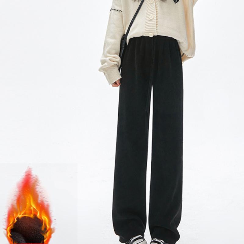 Kapok Velvet Chenille Wide-leg Pants for Women In Autumn and Winter New Style Slimming and Draped Casual Straight Pants Lazy Style Plus Velvet Pants