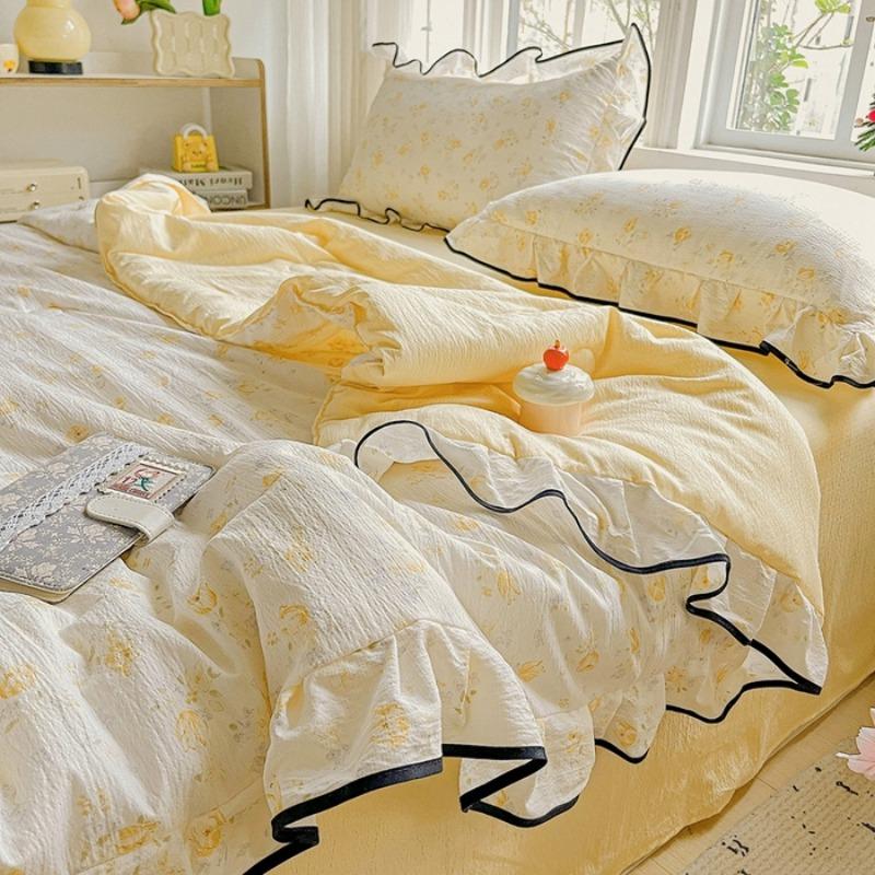 Kapok wrinkled double-layer yarn ruffle leaf edge summer quilt four-piece set washing machine washing air conditioner quilt