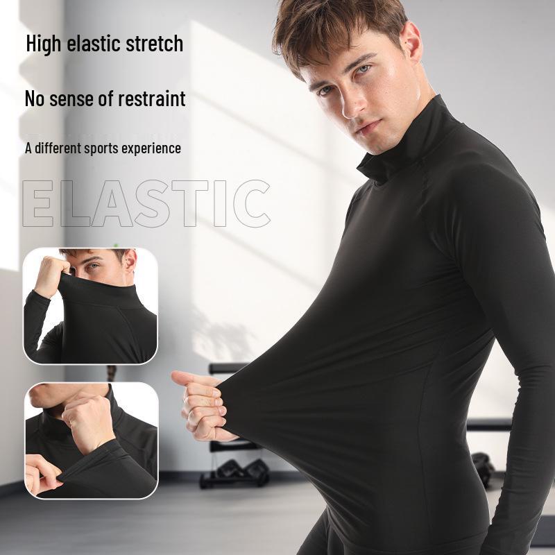 Capa base de cuello alto para hombre Otoño/Invierno: Ropa de Fitness Cálida, de Secado Rápido y que Absorbe el Sudor, de Ajuste Ceñido para Correr y Baloncesto.