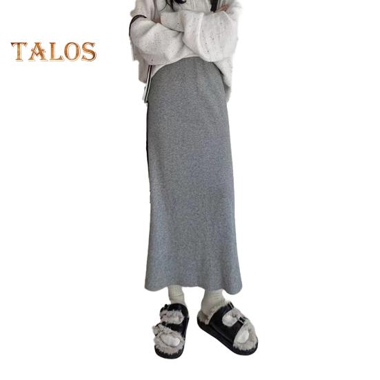 Women Maxi Skirt Elastic High Waist Hip Wrapped Long Skirt Solid Color Casual Knitting Skirt Daily Wear