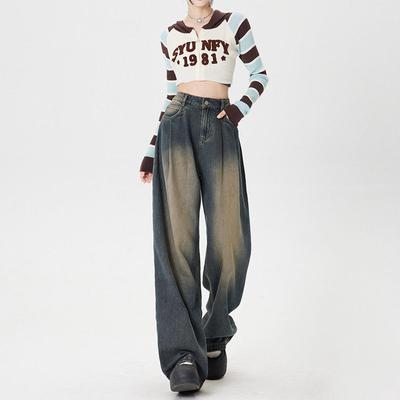 Pantalones vaqueros holgados de pierna ancha Y2K para mujer, ropa informal estilo Retro, pantalones vaqueros rectos Vintage de cintura alta, pantalones largos