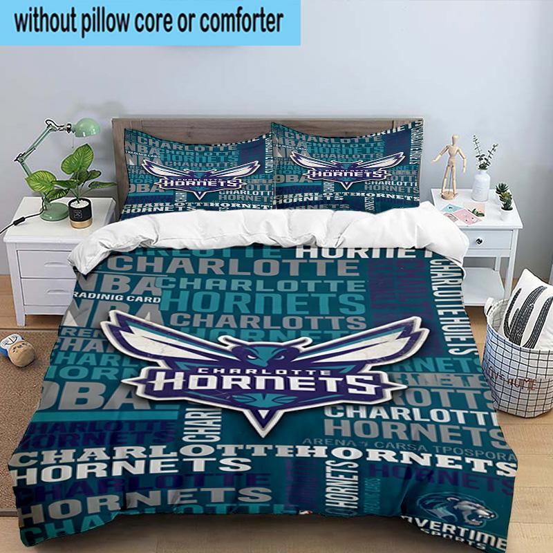 Charlotte-Hornets Logo Printed 3PCS Bedding Set, Includes A Duvet Cover and Two Pillowcases for Bedroom, Suitable for All Seasons Fan Gifts