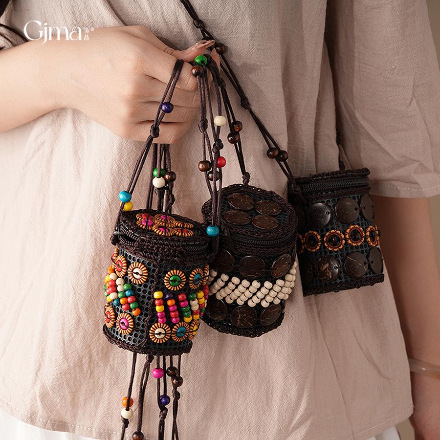 Bohemian Ethnic Style Geometric Wooden Bag Necklace Accessories Women's Sweater Chain Item