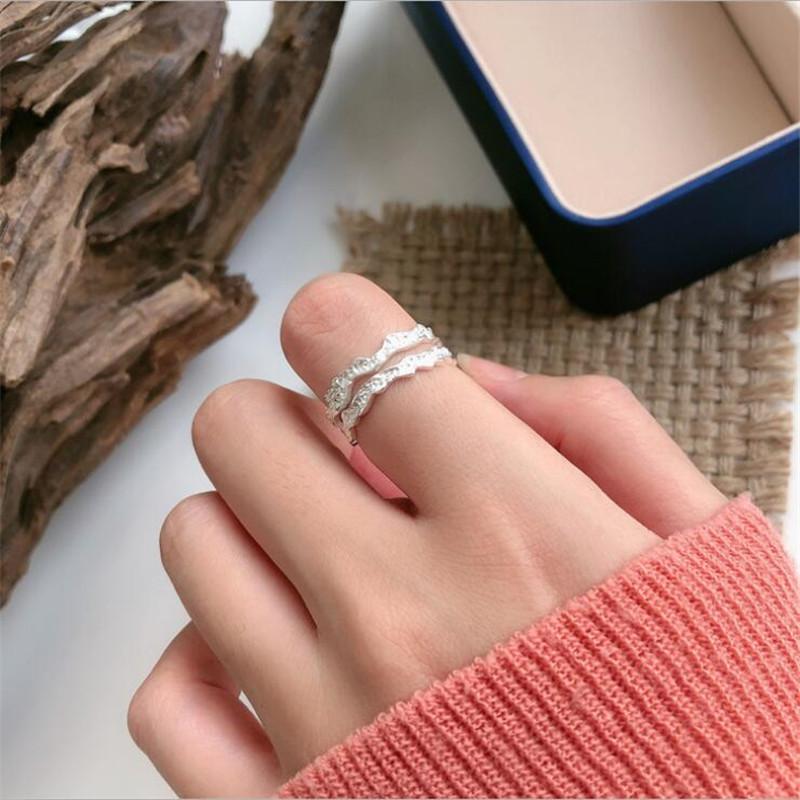 

New Personality Double-layer Wave 925 Sterling Silver Jewelry Simple And Creative Texture Concave-convex Opening Rings TYB429 срібний
