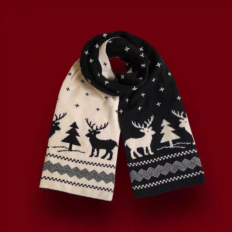 Christmas Gift Deer Scarf Women's Winter Versatile Cute Student Thickened Warm Knitted Scarf Tide Gift