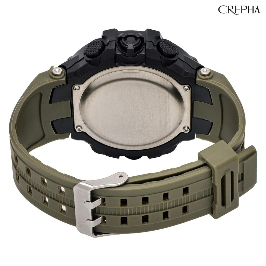 CREPHA Digital Watch TELVA Multifunctional Water Resistant Stopwatch Large Screen Urethane Strap Khaki Sports Watch (Klepha) (5 ATM) Men's TE-D281-KH