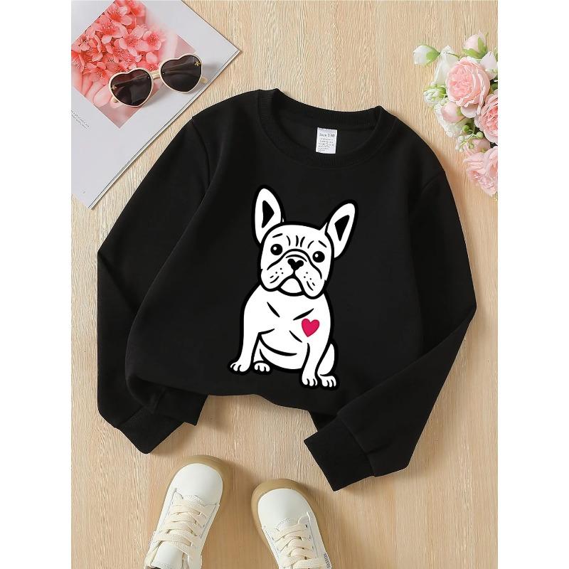 European sizes Kids' Crewneck Sweatshirt - French Bulldog with Heart Pattern , Sportswear And Casual Wear, Soft And Comfortable, Children's Clothing