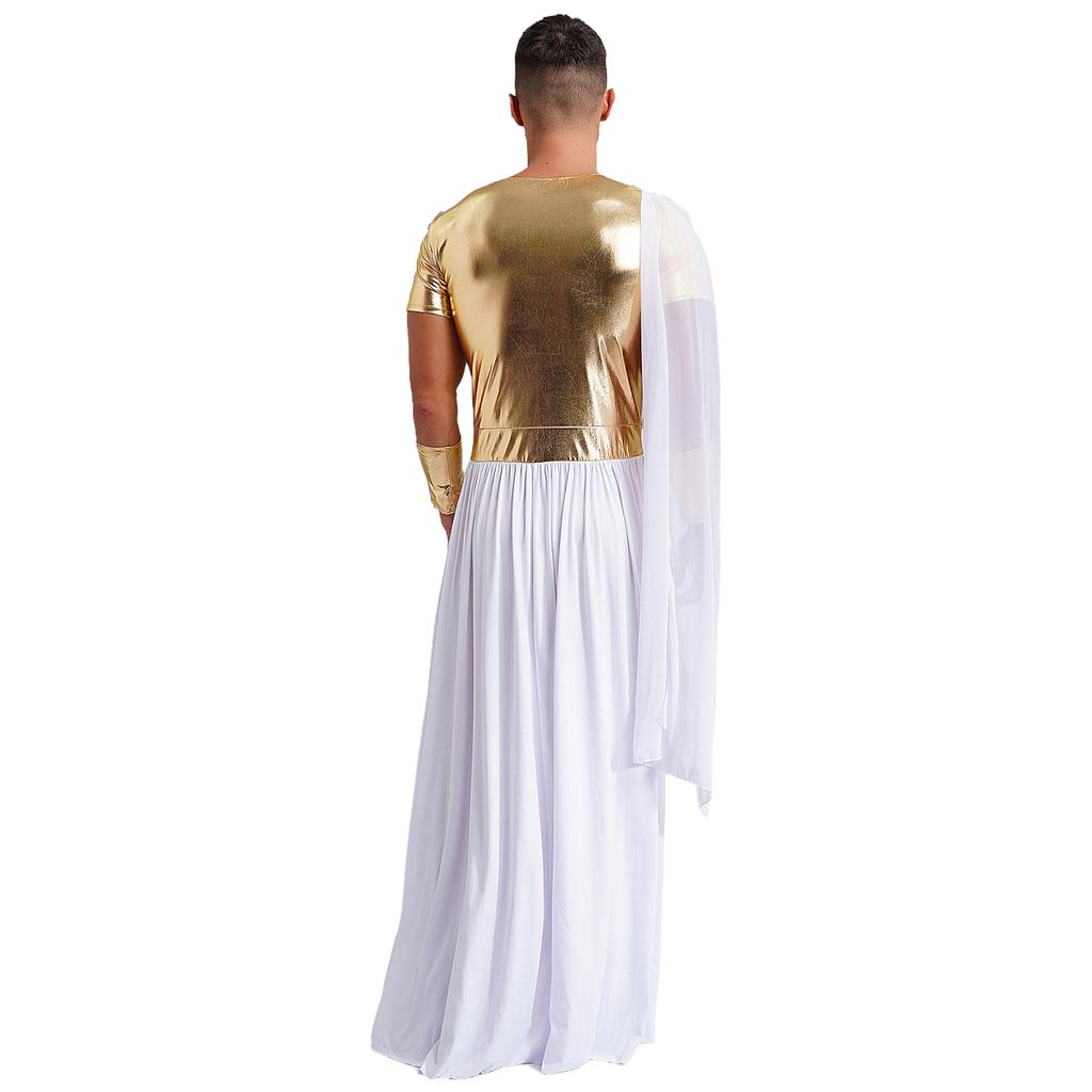 Herrekostyme Antikk gresk toga - Metallisk patchwork-kappe med korte ermer og hansker for Halloween/romersk cosplay