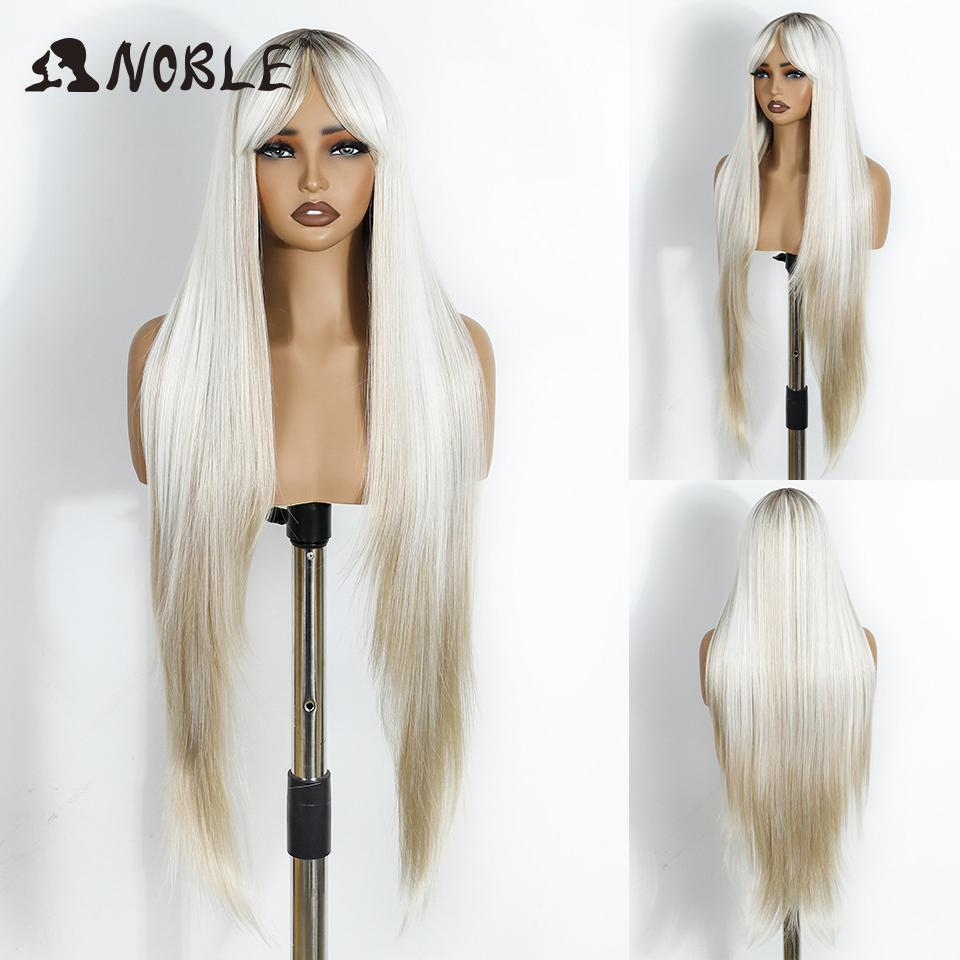 Noble Synthetic Wig With Bangs Long Straight Wig Ombre Blond Colored Wig Cosplay Wig For Women Synthetic Hair Wig Heat Resistant (as the picture,36inches)