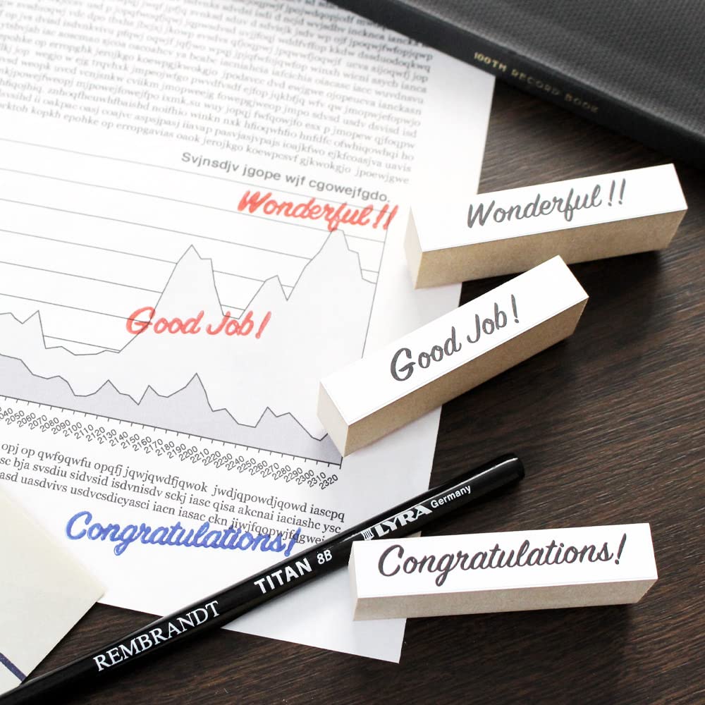 Stylish Wooden Rubber Stamp Set for Personal Thank Good Sticky Fun Convenient Made in Japan Business, Seals, Messages, You, Job, Notes, Stationery,