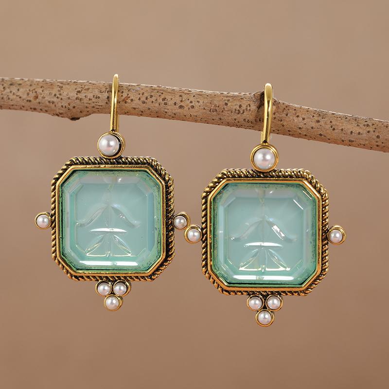 Intaglio Earrings, Blue Earrings, Vintage Jewelry, Pearl Earrings, Art Deco Earrings, Dainty Earrings, Gift for Mom