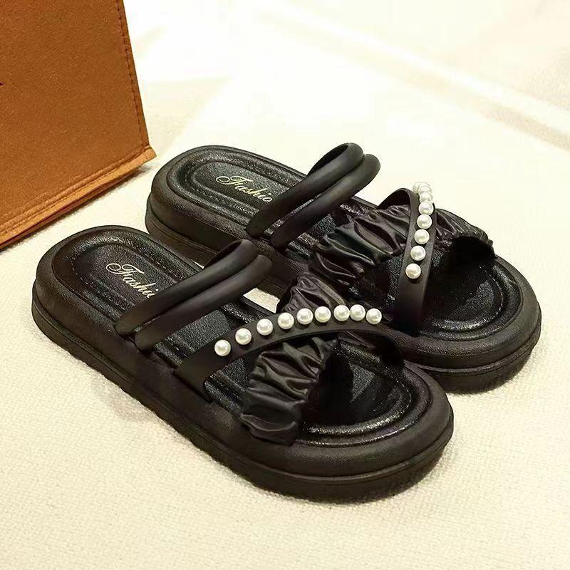 New pearl two wear thick-soled slippers women's fashion versatile cool slippers summer