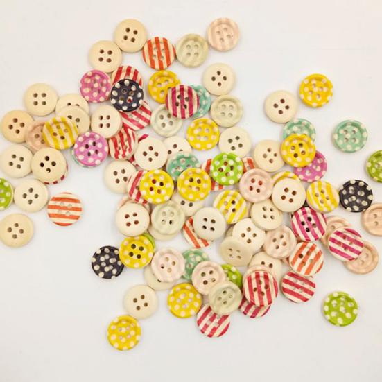 100 stuks Ronde Houten 4 Gaten Knopen Naaien Stippen Gestreepte Knutsel Naaiaccessoires