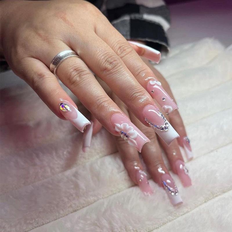 

European & American Style Long Wearable Nail Armor with Colorful Diamond Bowknot Design Glue Style