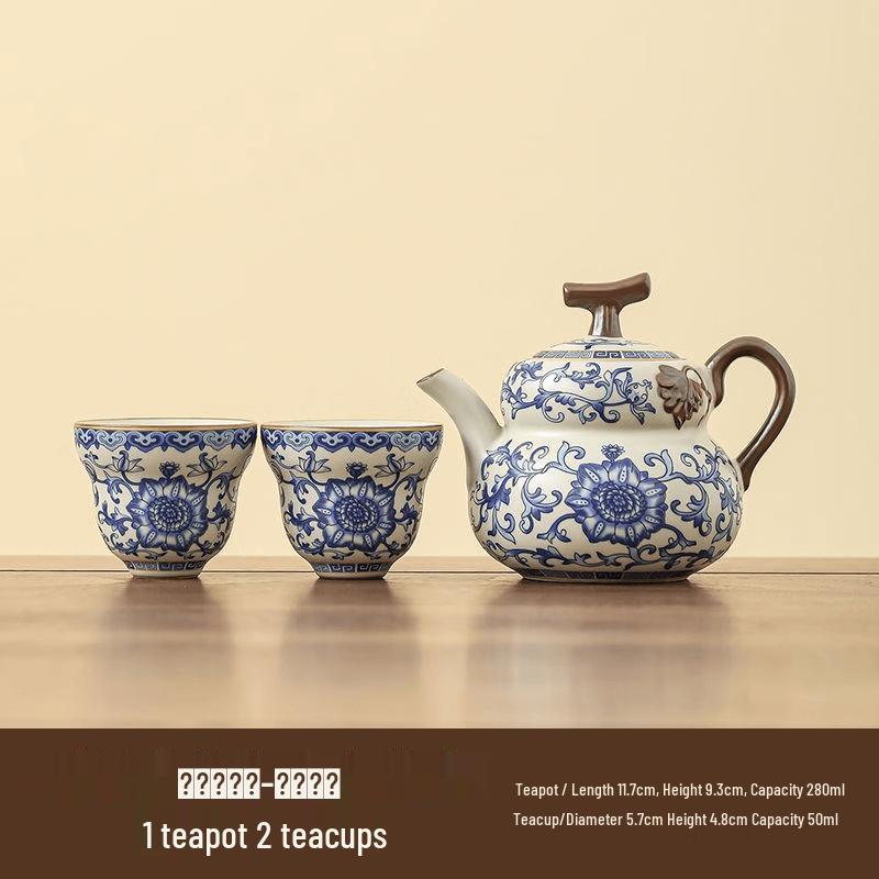 Intertwined Branch Lotus Ru Kiln Travel Tea Set