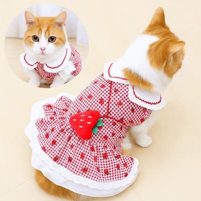 Pet Supplies Cute Pet Strawberry Dress Soft Breathable Cat Skirt Thin Design Pet Summer Clothes for Puppy Kittens